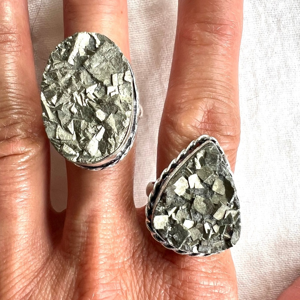 925 Money Magnet! Cubed Pyrite Ring 8